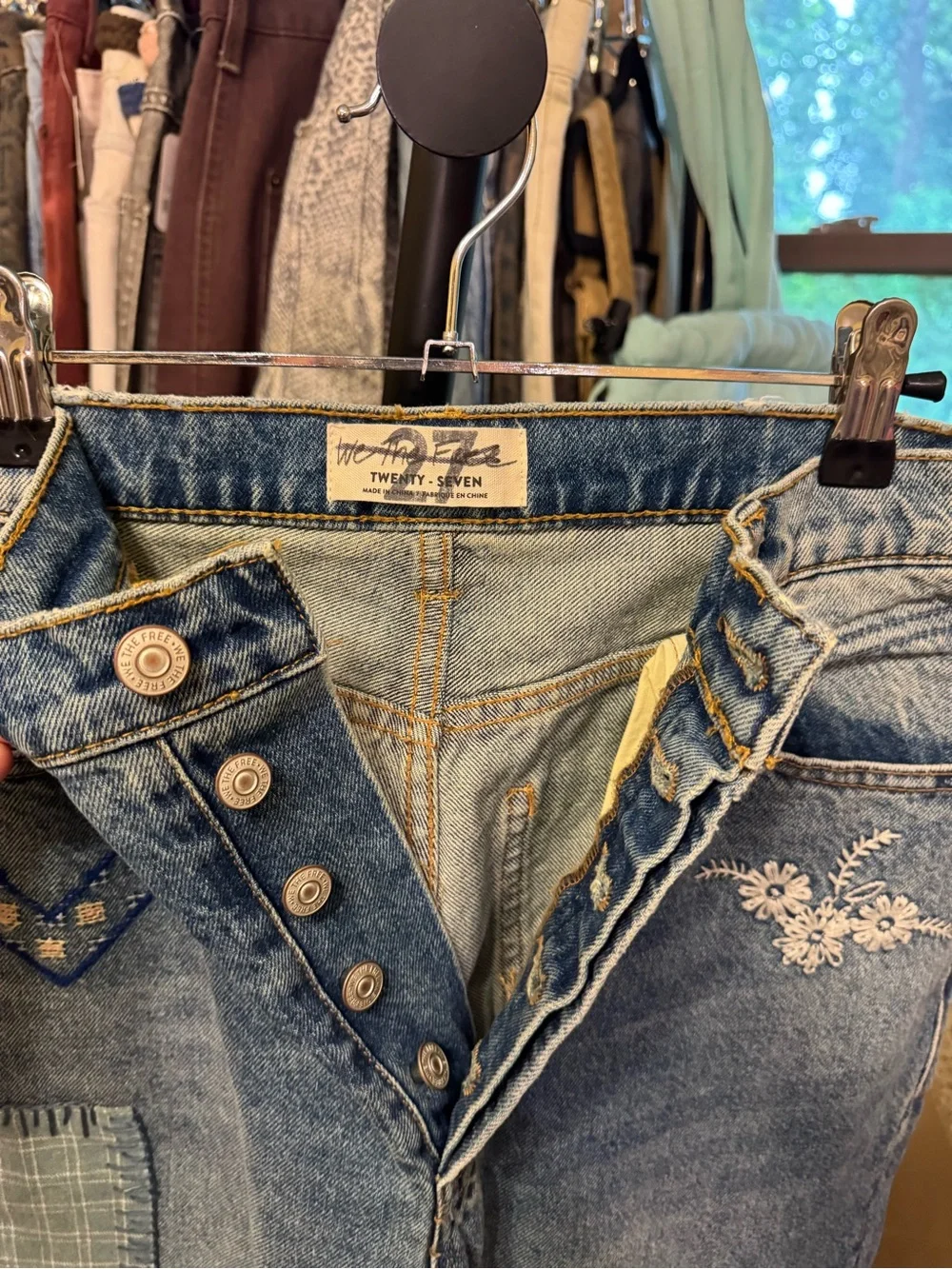 NWOT Free People Steinbeck Patched Straight Leg Jeans - Yukon Valley blue - 27